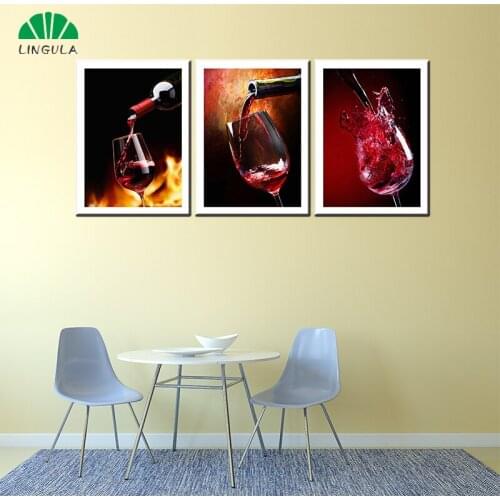 3 pieces canvas painting beauty Red wine beer cup drinking canvas painting for living room wall art craft pictures coffee