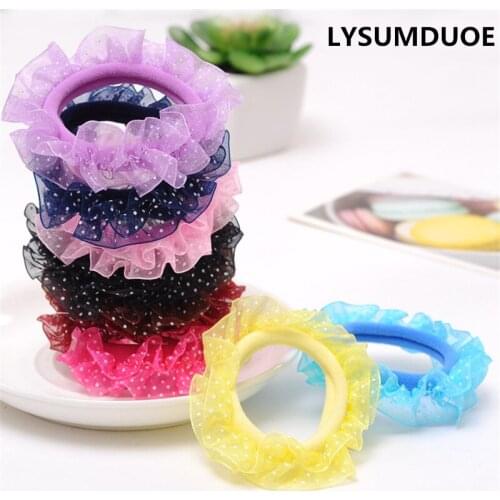 Fashion 6Pcs Korean Girls Candy Color Lace Towel Ring Circle Women Jewelry Hair Accessories Children Hairband Elastic Hair Bands