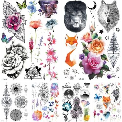 Watercolor Chains Rose Saturna Tattoos Stickers Body Arm Neck Drawing Tattoo Temporary Women Men Big Custom DIY Tatoos Supplies