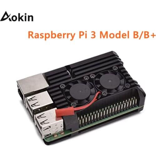 Aokin Raspberry Pi 3 Model B+ Aluminum Case Metal Shell Black Enclosure Compatible with Raspberry Pi 3 Model B with Dual Fan
