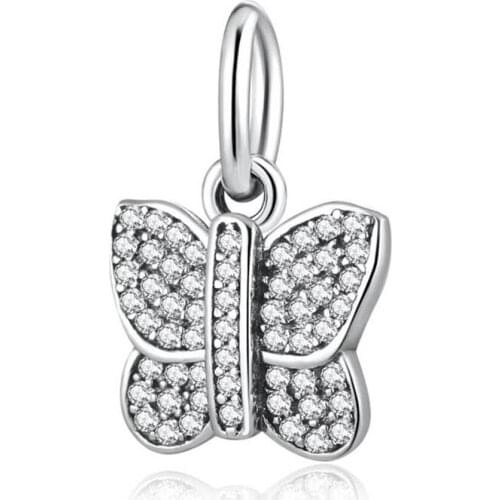 Authentic S925 Silver Bead fit Lady Bracelet Bangle Crystal Butterfly Pendant Beads Charms For Women DIY Jewelry