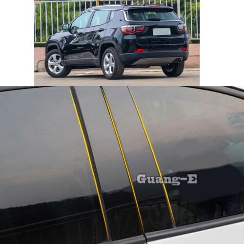 Car PC Material Pillar Post Cover Door Trim Window Piano Black Molding Sticker Plate For Jeep Compass 2017 2018 2019 2020 2021