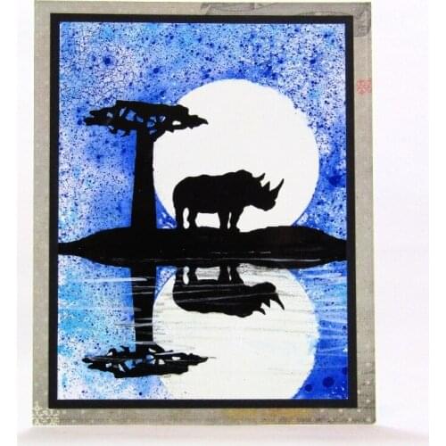 AZSG Rhinoceros in the moonlight style Clear Stamps/Seal For DIY Scrapbooking/Card Making/Album Decorative silicon Stamp Crafts