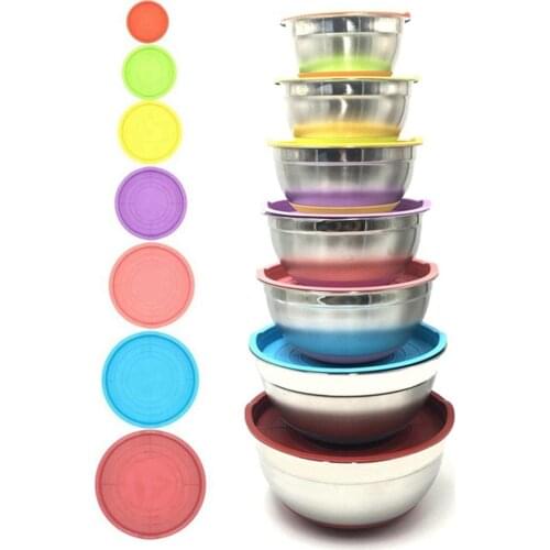 Stainless Steel Mixing Bowl Nonslip Baking Bowl with Lid Anti-Scalding Salad Mixing Basin for Storage Bowls Salad Fruit Bowls