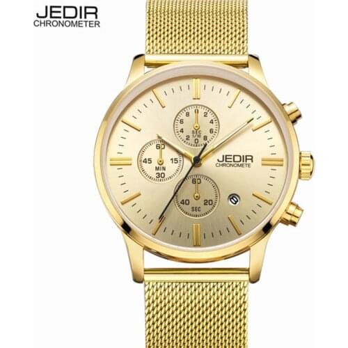 Clear Men Watches Gold Wrist Watch Chronograph Quartz Wristwatches Sport Military Male Clock Mesh Strap Relogio Masculino clear