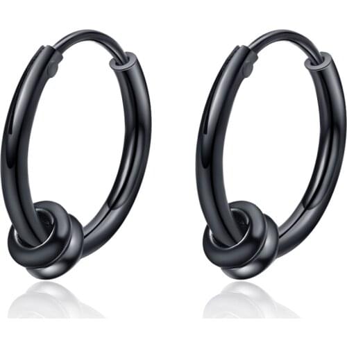 Black Hip-hop Korean Huggie Circle Round 925 Sterling Silver Hoop Earrings For Women Men Vintage Cartilage Jewelry Gift