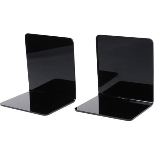 2Pcs Black Acrylic Bookends L-shaped Desk Organizer Desktop Book Holder School Stationery Office Accessories G88D