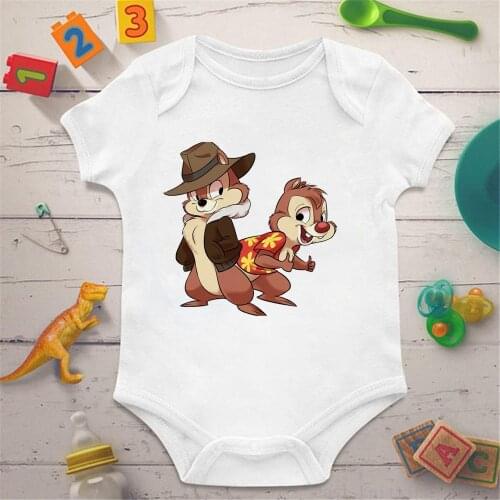 Baby Rompers Newborn Summer White O-neck Baby Girl Boys Jumpsuits Harajuku Chip And Dale Baby Sister Brother Cute Infant Tops