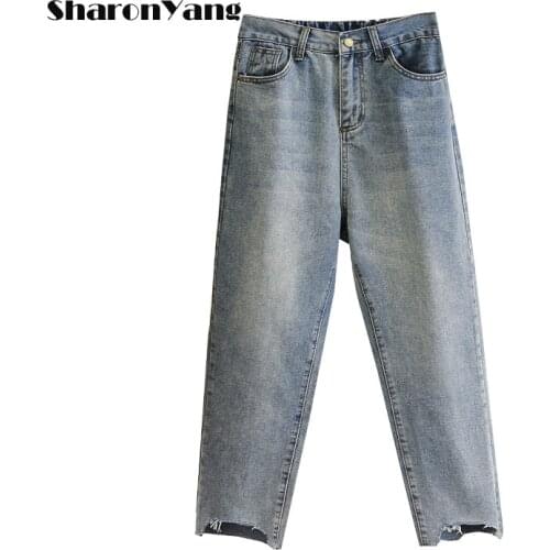 Autumn Plus Size High Waist Jeans Women Boyfriends Straight Jeans Femme Elastic Cotton Denim Pants Loose Vintage Vaqueros Mujer