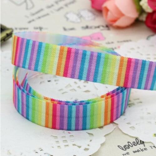 DHK 5/8'' 5yards Fold Elastic FOE colorful rainbow printed headband hair band diy decoration OEM Wholesale E172