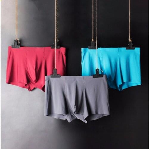 Brand Hight quality Mens Boxer shorts Comfortable mens underwear ice silk trace breathable flat ultra-thin 1PCS