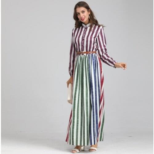 Cotton and linen quality long dresses women runway striped full dress ankle-length new designer dresses oversized