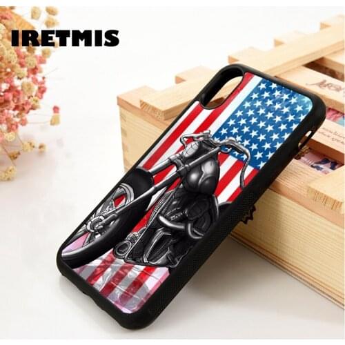 Iretmis 5 5S SE 6 6S Silicone phone case cover for iPhone 7 8 plus X Xs 11 Pro Max XR American motorbike chopper USA flag biker