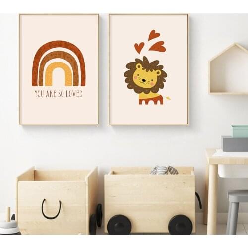 Boho You are so Loved Rainbow Nursery Prints Canvas Painting Wall Art Pictures Posters Prints for Kids Baby Room Home Decoration