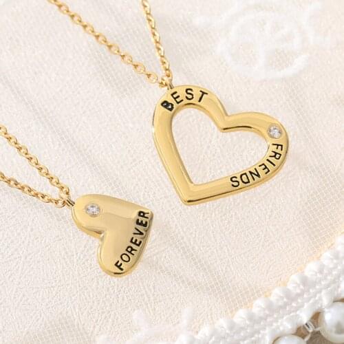 2 Pcs Love Heart Necklace Pendant Set Best Friends Letters Choker Stainless Steel Metal Minimalist Jewelry Kolye Valentine Gifts