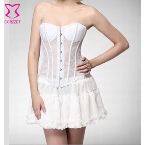 Strapless Padded Cup Hollow Out Lace White Corset Bridal Lingerie Women Wedding Corsets and Bustiers Sexy Gothic Bustier Top