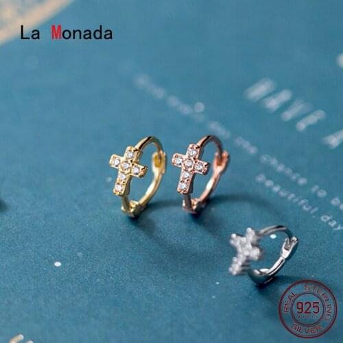 La Monada Cross Hoop Earrings For Women Silver 925 Fine Women Earrings Jewelry Hoop Earrings 925 Sterling Silver Women Inlay