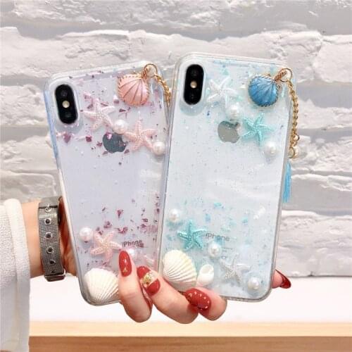 Cute 3D Pearls Conch Shell Tassels Phone Case For iPhone 12 11 Pro Max X XS Max XR 6 6S 7 8 Plus SE 2020 Soft Clear Coque Case