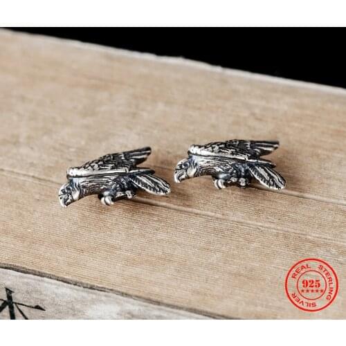 MKENDN Punk Gothic Style Cool Men Women Creative Retro Flying Eagle Bird Stud Earrings 100% 925 Sterling Silver Fine Jewelry