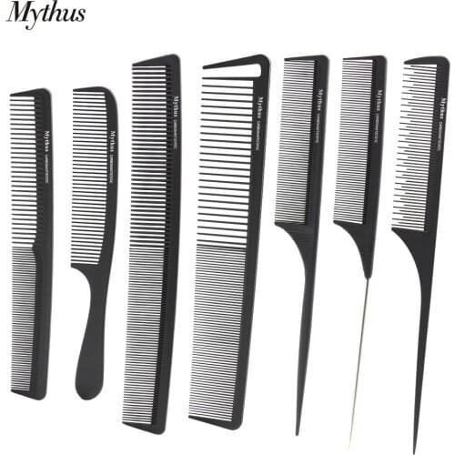 7 Piece/Lot Mythus Black Carbon Hairdresser Comb Set Anti Static Barber Haircut Comb Heat Resistant Salon Hair styling Tail Comb