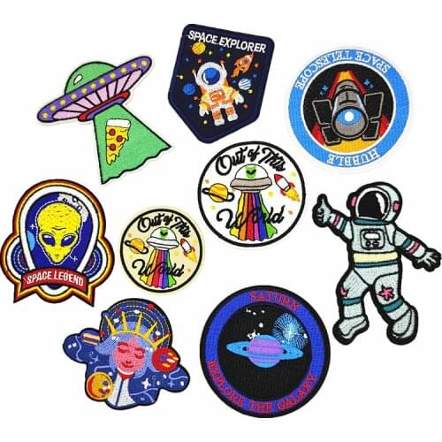 New Space Universe Flying Saucer Alien Iron-On Patches for Clothing Embroidery Stripe on Clothes Cute DIY Sequin Applique Badge