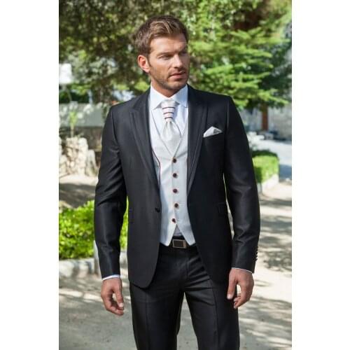 2018 New Arrival mens suits tailored suit Charcoal Wedding suit for men Groom Tuxedos Groomsman Suit Jacket+Pants+Tie+Vest