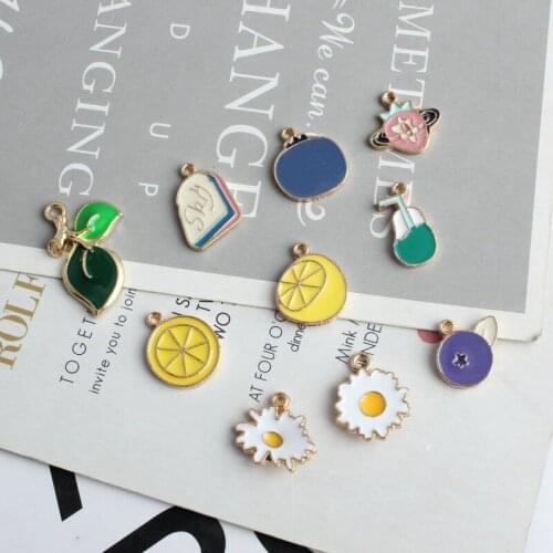 20pcs/Lot New Arrival Gold Color Tone Cute Fruit Shape Drop Oil Alloy Pendant Bracelet Pendant Cartoon Fruit Plant Enamel Charm