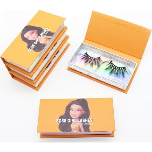 Orange Cartoon Girl Mink Eyelash Box 5D Mink Eyelashes Natural Dramatic Volume Eyelashes Extension Custom Eyelashes Packaging