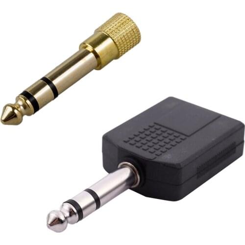 Headphone Adapter Gold Plug & Mono 6.35mm Male Plug to Dual 6.35mm Female Socket Splitter Adapter Connector