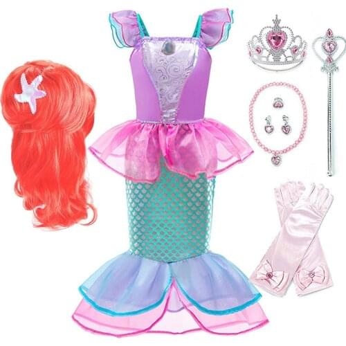 Girl Ariel Dress Kids Christmas The Little Mermaid Costume Children Carnival Birthday Party Fancy Princess Outfit Clothes Wig