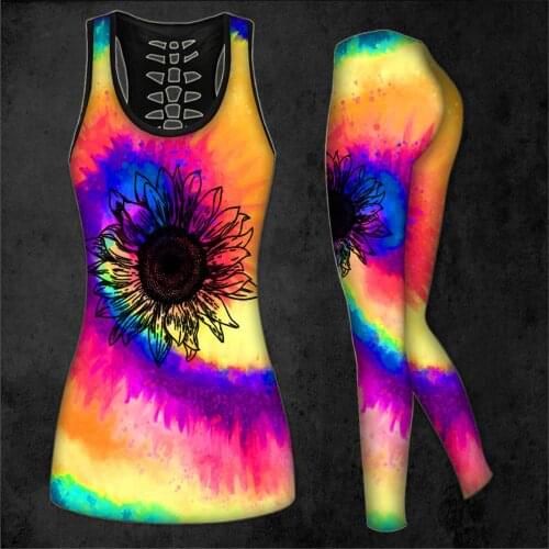 PLstar Cosmos Womens for girl Workout Pants Psychedelic 3D Printed Hollow Tanktop sexy Yoga Suit Fitness Soft Legging