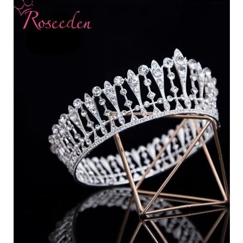 Romantic Pageant Beauty Contest Queen King crown Full Round Crystal Rhinestone Wedding Tiara Crown Hair Jewelry RE3015
