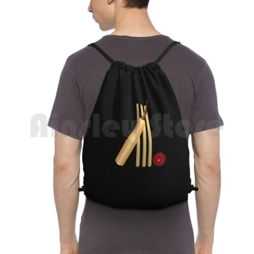 Cricket-Wicket , Bat And Ball Backpack Drawstring Bag Riding Climbing Gym Bag Cricket Game Of Cricket Sport Cricket Bat And
