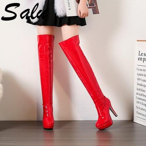 Salu Sexy Super Thin High Heel Boots Fashion Platform Over The Knee Boots Pu Leather Winter Nightclub Women Shoes Size 46 47 48
