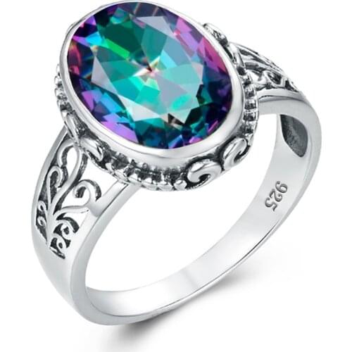 Silver 925 Jewellery Silver 925 Ring for Women With Oval Rainbow Fire Mystic Topaz Gemstone Silver Jewelry Fine Jewely Factory