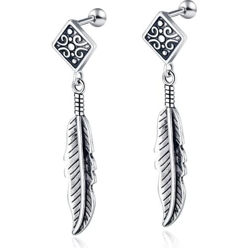 Punk Gothic Vintage Feather Pendants Stud Earrings For Men Women 2020 Trendy Minimalist Jewelry Accessories Earrings Wholesale