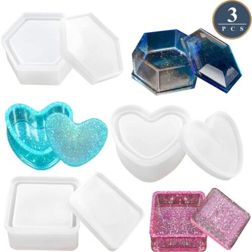 Epoxy Resin Silicone Molds Hexagon Square Heart Shape Diy Clay Fondant Hand Craft Jewelry Storage Box Mould for Making Mold