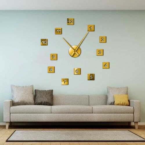 Modern DIY Acrylic Mirror Effect Sticker Wall Clock 3D Giant Wall Clock Living Room Home Decor Long Hands Needle Wall Time Watch