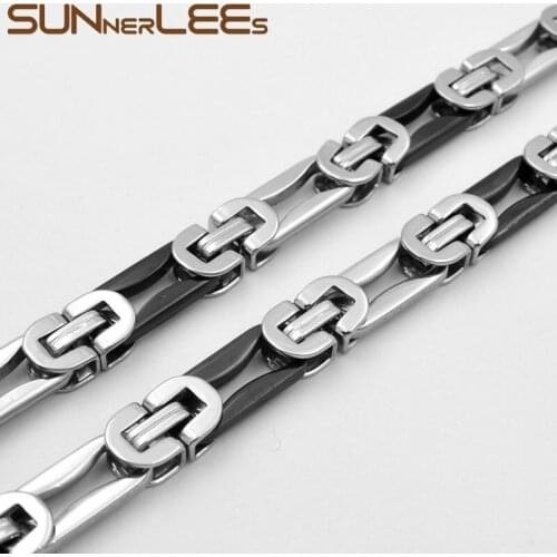SUNNERLEES Jewelry Stainless Steel Necklace 8mm Geometric Byzantine Link Chain Black Silver Color Men Women Gift SC129