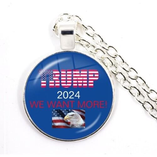 Trump 2024 Necklace USA Election Collection 25mm Glass Cabochon Silver Plated Pendant Jewelry For Women Men Support Trump