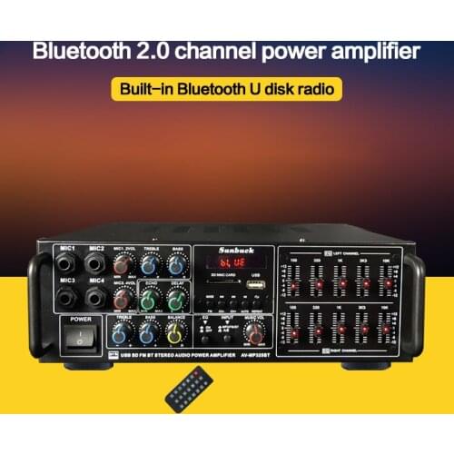 KYYSLB 200W*2 220V AV-325BT 290*240*100MM Bluetooth 2.0 Channel Power Amplifier Home K Song Card Reader Radio EQ Mixer Amplifier