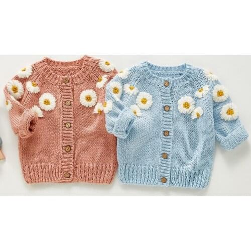 Infant Baby Girl Knitting Coat Hand Embroidery Spring Autumn Newborn Baby Girls Knitting Cardigan Toddler Baby Girl Sweater