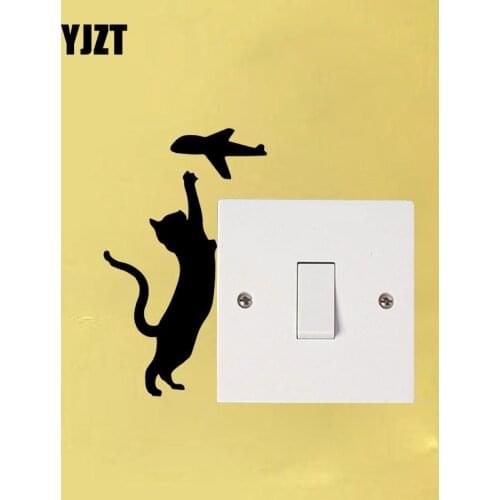 YJZT Cartoon Cat Pet Animals Airplane Wall Decal Decor Vinyl Switch Sticker 17SS0092