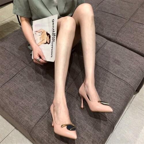 Womens shoes autumn 2021 new French style simple and thin pointed metal buckle workplace versatile high heels