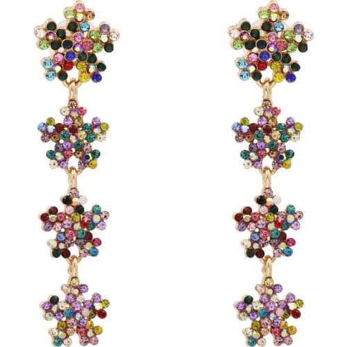 Brand Multi Crystal Statement Earrings for Women Rainbow Flower Earrings Women Za Rhinestone Earring Hyperbole Jewelry