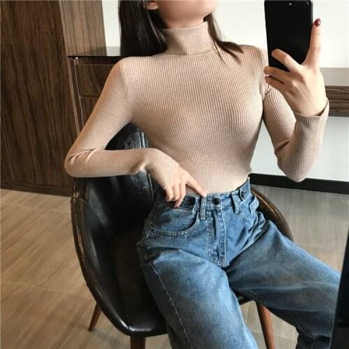 Autumn Long Sleeve 2020 Women Sweater Knitted Turtleneck Pullovers Winter Elasticity Multicolor Solid Slim Streetwear Top Female