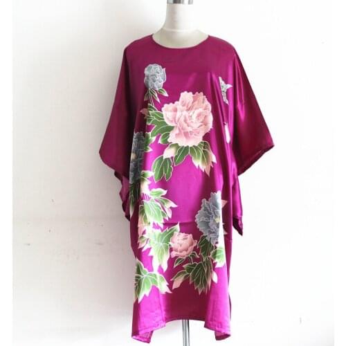 New Style Ladies' Sexy Satin Robe Dress Gown Women Elegant Print Nightgowns Kimono Bathrobe Flower Nightdress One Size