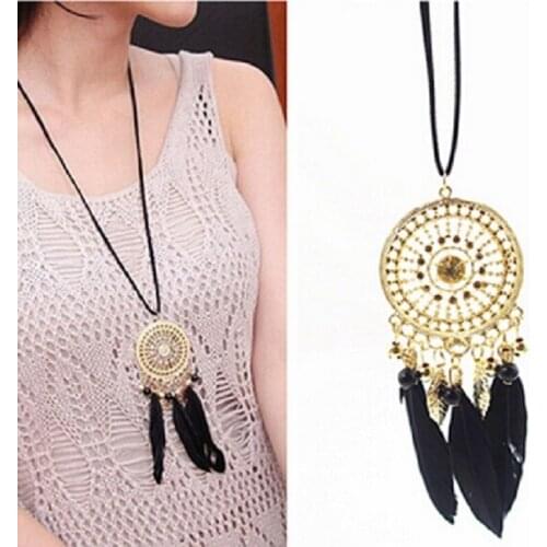 Retro fashion exquisite lace leaf feather Indian Dream Park bohemian long sweater necklace ladies group