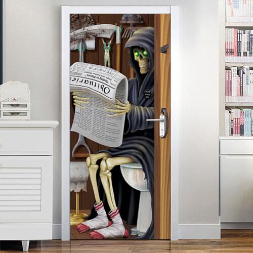 1Set Halloween Door Sticker, Halloween Ghost Newspaper Door Wall Sticker Peel And Stick Removable Wallpaper Horrible Door Decal