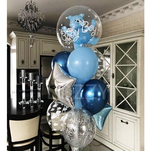 1pcs Baby Boy Girl Blue Pink Bubble Ball in Ball Bear Ball Bear Foil Balloons Kids 1st Birthday Gender Reveal Baby Shower Decor